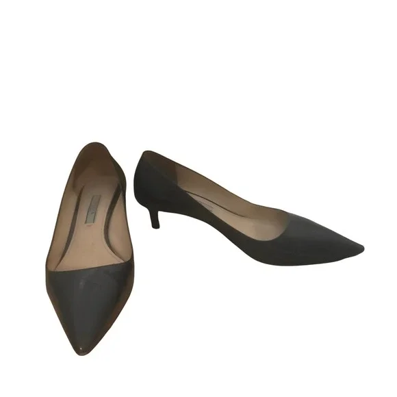 Prada Black Patent Leather Pointed Toe Kitten Heels Pumps EU 37.5 US 7.5 Italy - Picture 6 of 12